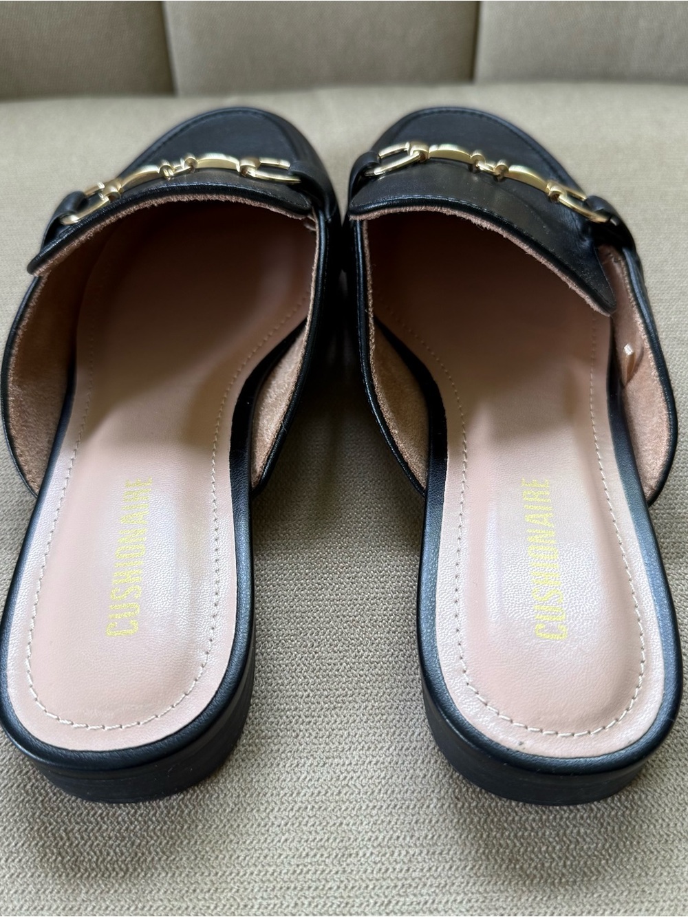 Black Leather Backless Loafers with Gold Horsebit Detail - Picture 7 of 15